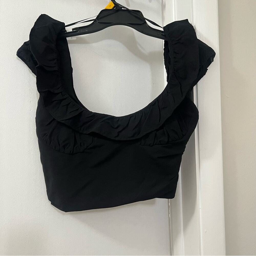 Zara Black Ruffle Crop Top - Picture 12 of 13